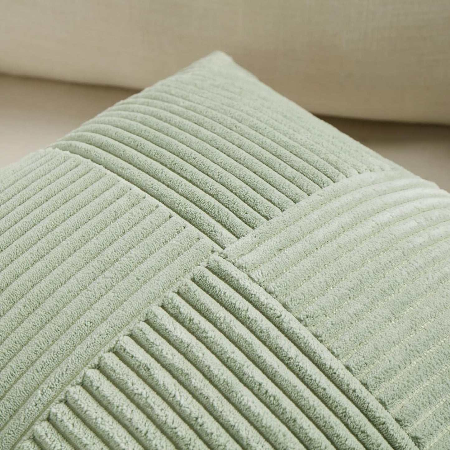 Fancy Homi 2 Packs Sage Green Decorative Throw Pillow Covers 20x20 Inch for Living Room Couch Bed Sofa, Farmhouse Boho Home Decor, Soft Corss Corduroy Patchwork Accent Square Cushion Case 50x50 cm