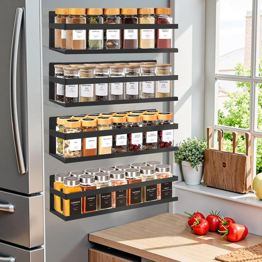 Magnetic Spice Rack Organizer for Fridge Seasoning Organizer for Kitchen Storage With Screw Magnetic Shelf for Oven, RV,Garage,Bathroom(Black, 4pack)