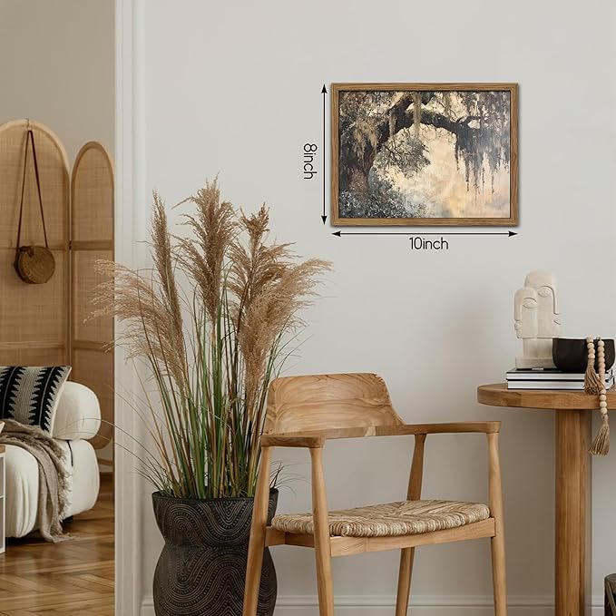 Framed Cottagecore Canvas Wall Art, Vintage Live Oak Tree Pictures Print, Charleston Spanish Moss Oil Paintings, Farmhouse Savannah Southern Wall Decor for Entryway Living Room – 8x10 inch