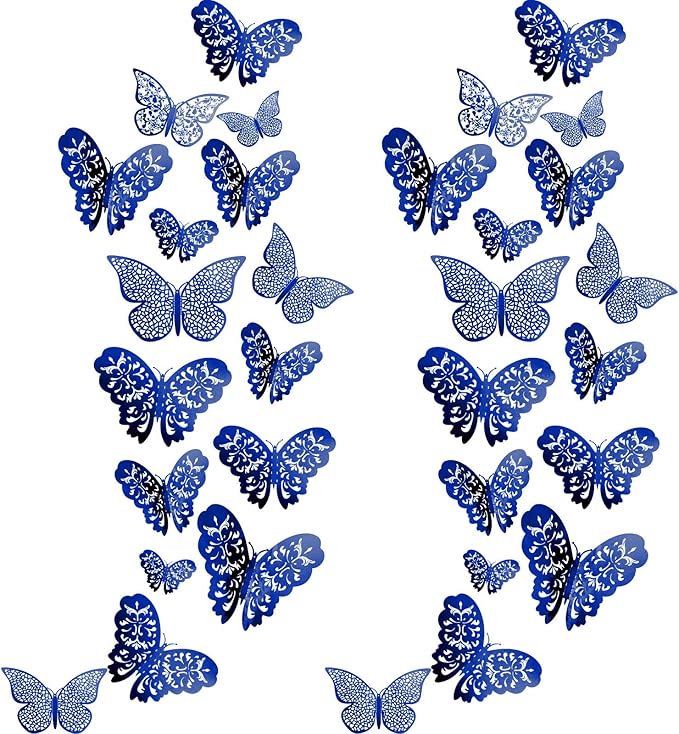Bememo 72 Pieces 3D Butterfly Wall Decals Sticker Decal Wall Decor Art Decorative Sticker 3 Sizes for Room Offices Bedroom Bathroom Living Room Decor(Sapphire Blue)