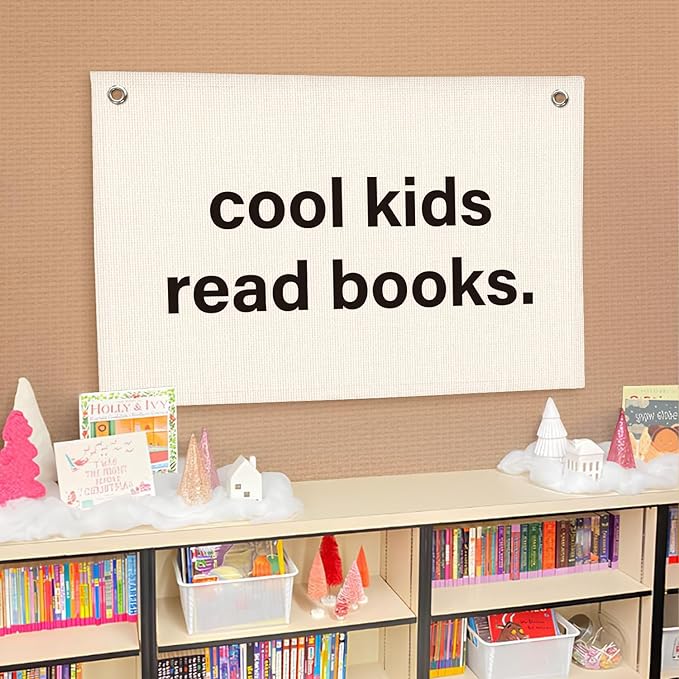 Lacama Cool Kids Read Books Banner, Reading Corner Decor for Classroom Flags Banners, Read Sign Wall Hanging Banner Flag Decor for Reading Nook,30x20 Inch