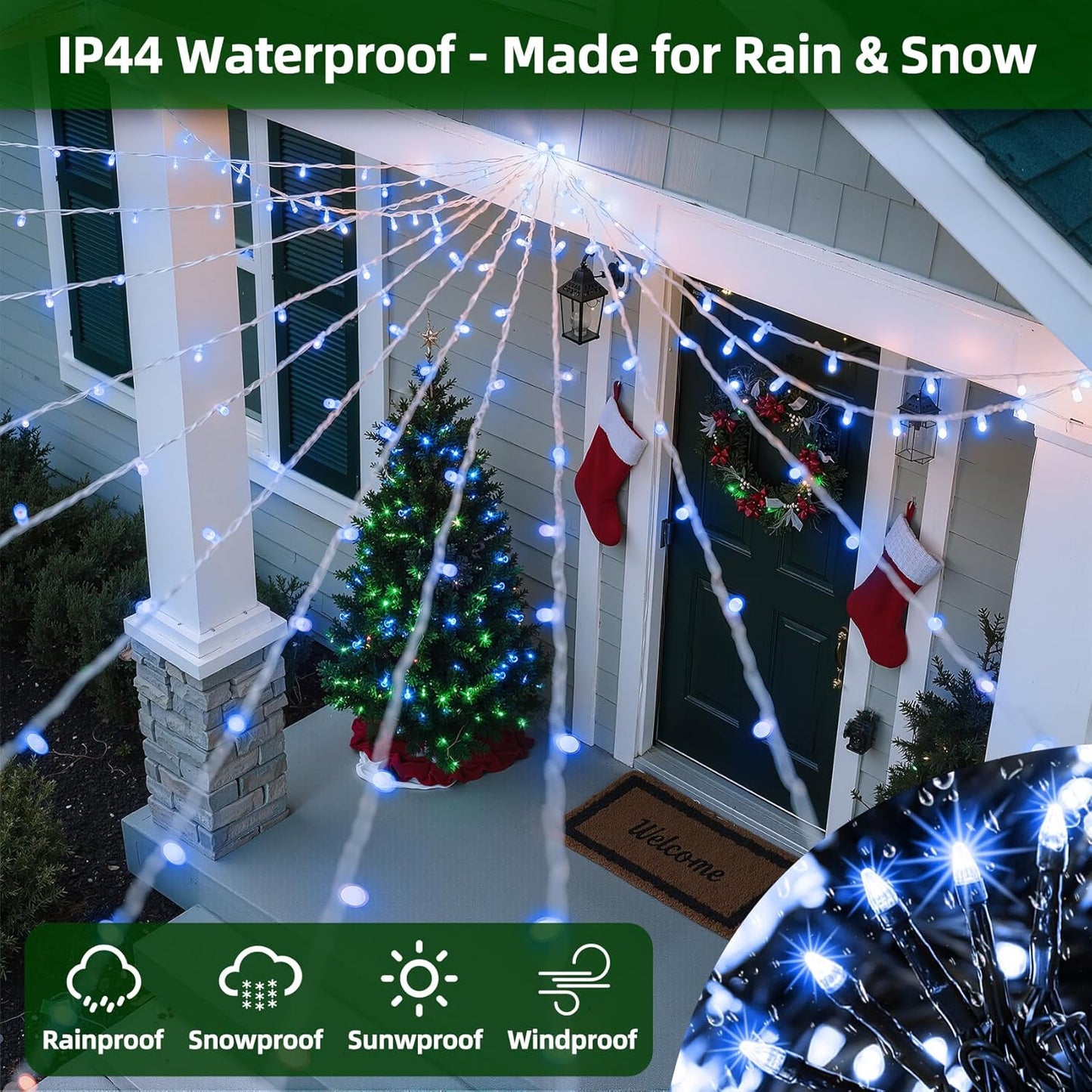 750 LED 240FT Christmas Lights Outdoor,12 Lighting Modes Christmas String Lights with Timer, Dimmable BlueLED StringLightsWaterproof for Yard Tree Wedding Party Holiday Decor Blue