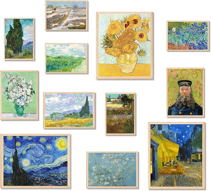 KBKBART Vintage Eclectic Wall Art Prints Set of 12, Abstract Eclectic Wall Decor Van Gogh Maximalist Famous Artist Painting Pictures, Trendy Maximalism Poster for Aesthetic, Unframed