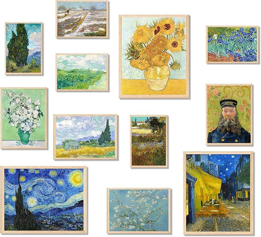 KBKBART Vintage Eclectic Wall Art Prints Set of 12, Abstract Eclectic Wall Decor Van Gogh Maximalist Famous Artist Painting Pictures, Trendy Maximalism Poster for Aesthetic, Unframed