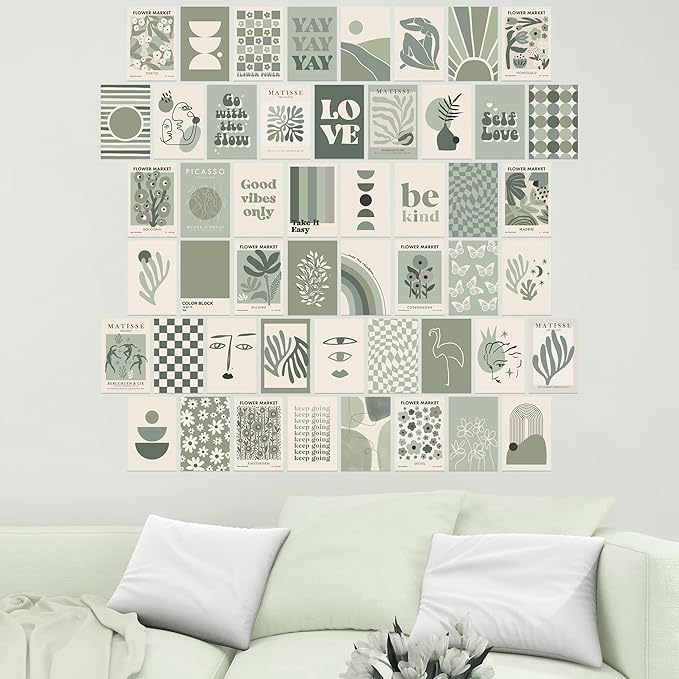 Sage Green Room Decor, Matisse Wall Collage Kit Posters for Aesthetic Room, Prints, Dorm Decor for Teen Girl (50pcs 4x6 inch)