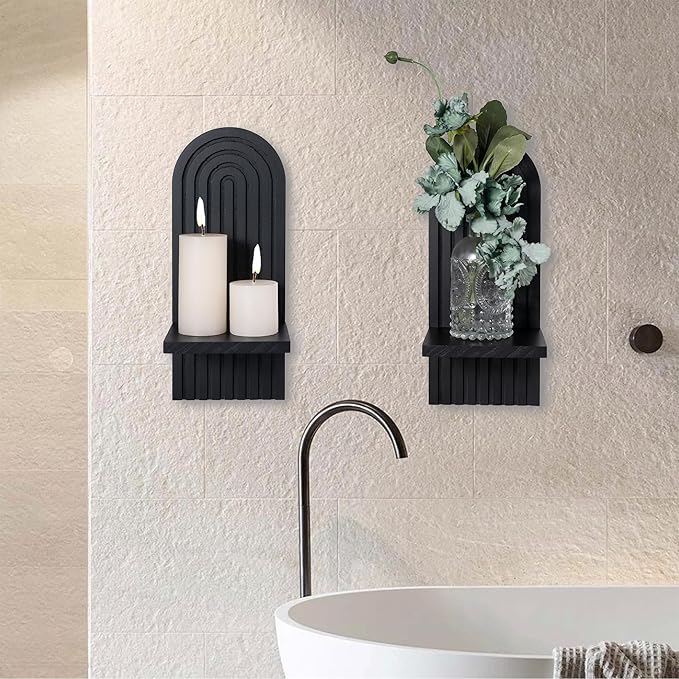 Sconces Wall Decor Set of 2, Wall Candle Holder Rustic Home Decor, Floating Candle Sconces Shelf Black Wall Art, Farmhouse Wall Decor for Living Room, Dining Room, Bedroom, Bathroom