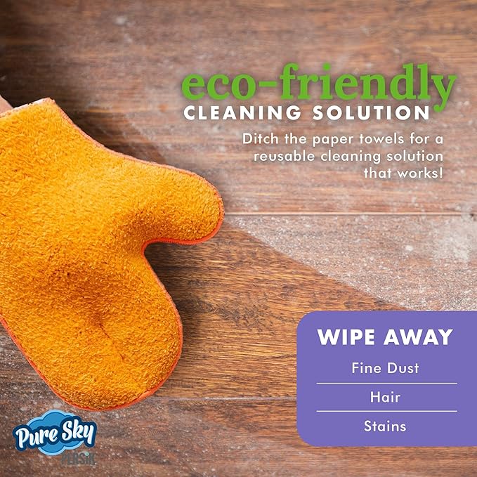 persik Pure-Sky Microfiber Glove Dusting Mitt - Ultra Microfiber Cleaning Cloth Glove - JUST ADD Water No Detergents Needed - Use for Cleaning Furniture, Home