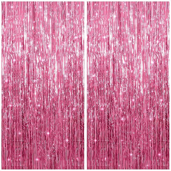 KatchOn, Pink Streamers for Party Decorations - XtraLarge 3.2x8 Feet, Pack of 2, Pink Backdrop Party Decoration Tinsel Curtain Backdrop Foil Fringe Birthday Decorations, Bachelorette, Graduation Decor