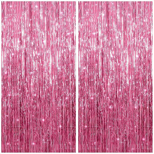 KatchOn, Pink Streamers for Party Decorations - XtraLarge 3.2x8 Feet, Pack of 2, Pink Backdrop Party Decoration Tinsel Curtain Backdrop Foil Fringe Birthday Decorations, Bachelorette, Graduation Decor