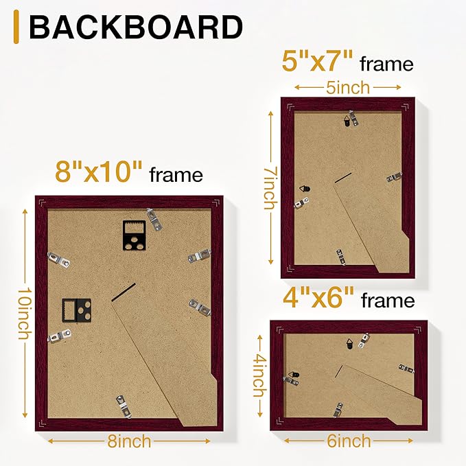 Vittanly Picture Frames Set of 10, Picture Frames Collage Wall Decor with Two 8x10, Four 5x7 and Four 4x6 Photo Frames, Gallery Wall Frame Set for Wall or Tabletop Display, Cherry Red