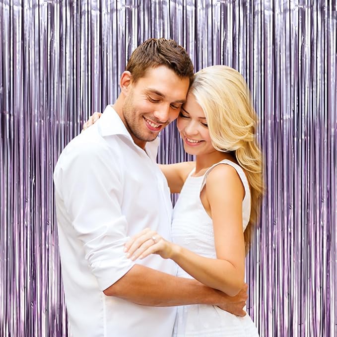 3.3 x 6.6 ft Foil Fringe Backdrop Curtains, Tinsel Streamers Party Decorations, Fringe Backdrop for Birthday, Baby Shower, Gender Reveal, Graduation (9, Light Purple)