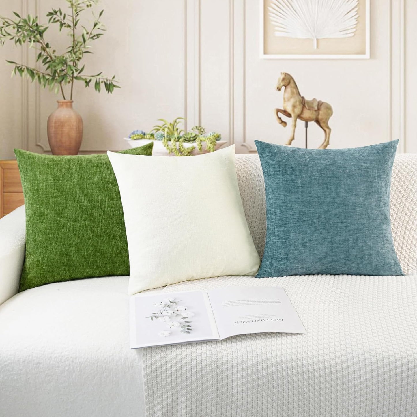 CaliTime Throw Pillow Covers Decorative 12 X 20 Inches Pack of 2 Cozy Chenille Cushion Cases for Couch Sofa Bed Living Room Home Cream