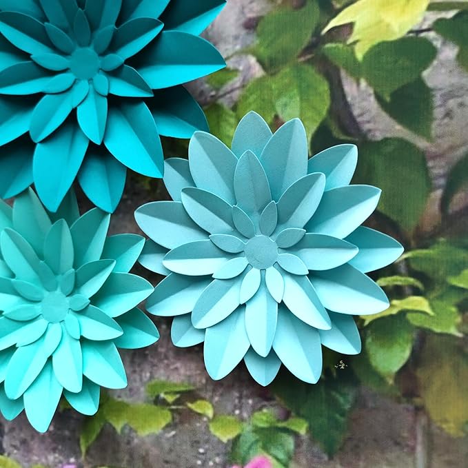 3D Paper Flower for Wall Wedding Backdrop Bridal Shower Party Centerpieces Home Wall Decor Pack of 9 (Turquoise)