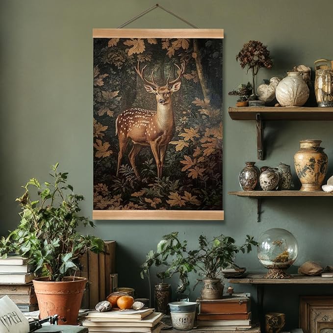 ZTGDA William Morris-Inspired Wall Art Poster,Vintage Deer Hanging Wall Painting Animal Buck Art, Mid-Century& Dark Academia Decor, Gothic Canvas Poster for Office and Home 12x16inch(Deer-03)