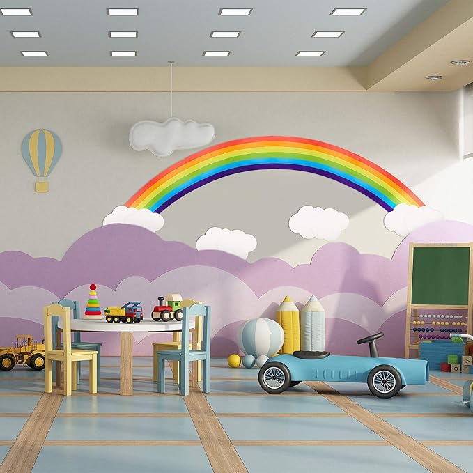Sumind 10 Pcs Jumbo Rainbow Wall Decal Cardboard Cutouts Bulletin Board Set Paper Cloud with Glue Point Dot Colorful Giant Rainbow Decoration for Girls Birthday Party Backdrop Photobooth Room Decor