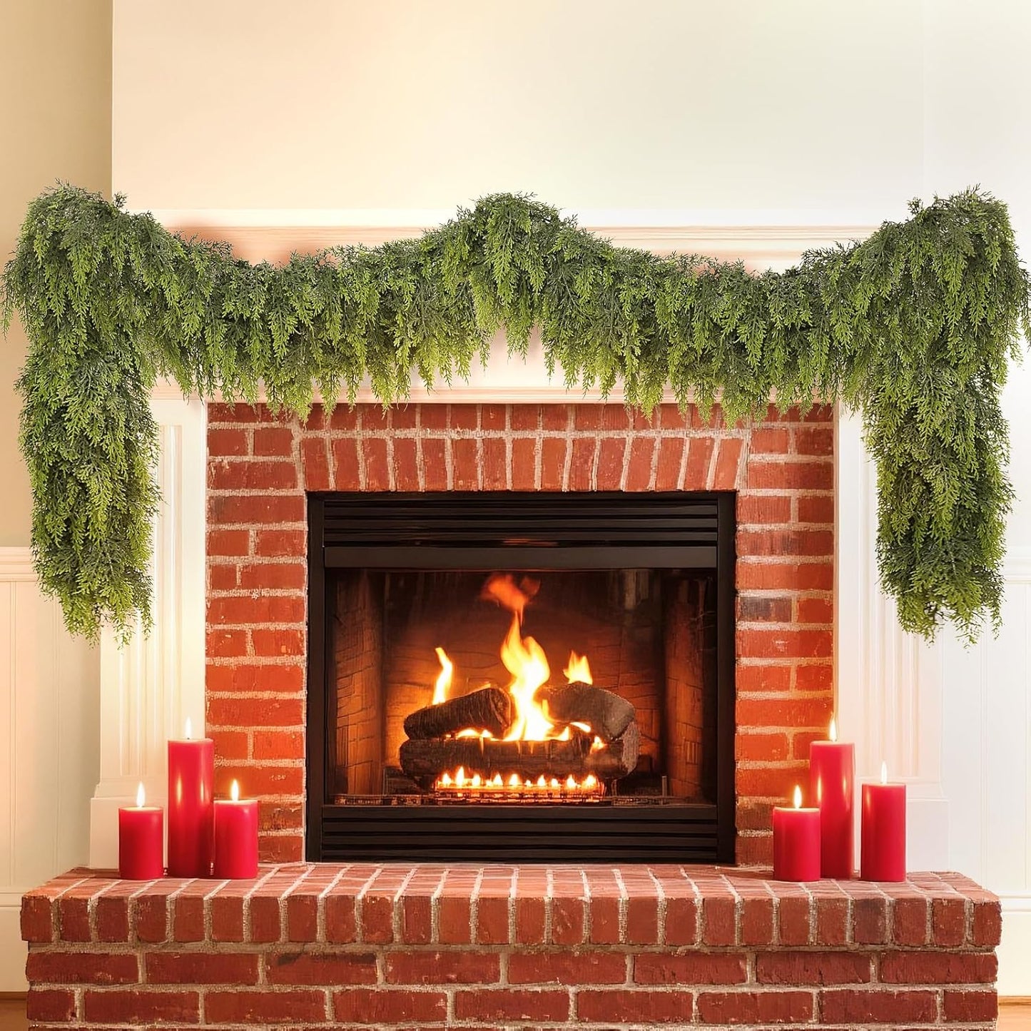 5FT Real Touch Cedar Garland for Fireplace - Artificial Christmas Garlands Realistic Faux Greenery Fake Pine Needles Garland for Holiday,Table, Window,Mantel,Stairs, Home,Indoor Outdoor Decor (2PCS)