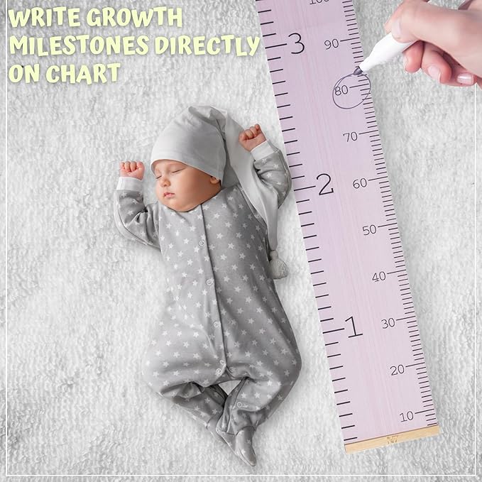 Growth Chart for Wall - Height Chart for Toddlers (79” x 7.9”) - Canvas Kids Tape Measure Chart - Growth Chart for Kids w/Wood Frame Panel - Neutral Height Measurement for W