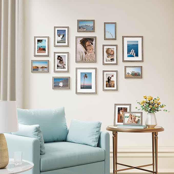 Vittanly 15 Pack Picture Frames Collage Wall Decor for Mounting or Tabletop Display, Gallery Frame Set for Family, Multi Sizes Including 3pcs 8x10, 6pcs 5x7, 6pcs 4x6, Dark Grey