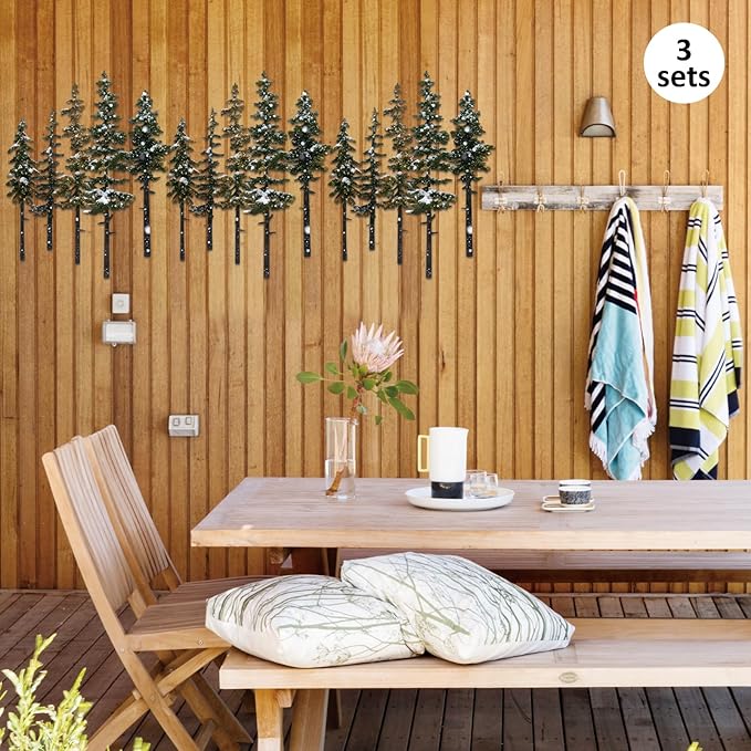ESTART Metal Pine Tree Wall Art, Metal Tree Wall Decor, Nature Rustic Farmhouse Cabin Decor, Forest Wall Art for Home Living Room Bedroom Office Indoor and Outdoor Decoration (White green)