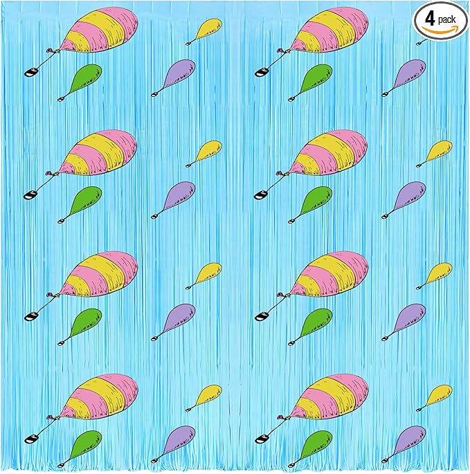 4 Pack Oh The Places You' ll Go Party Backdrop Decoration Oh The Places You' ll Go Foil Fringe Curtains for School Office Kindergarten Preschool Graduation Birthday Party Decor 3.2ft X 8.2ft