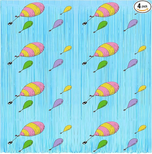 4 Pack Oh The Places You' ll Go Party Backdrop Decoration Oh The Places You' ll Go Foil Fringe Curtains for School Office Kindergarten Preschool Graduation Birthday Party Decor 3.2ft X 8.2ft