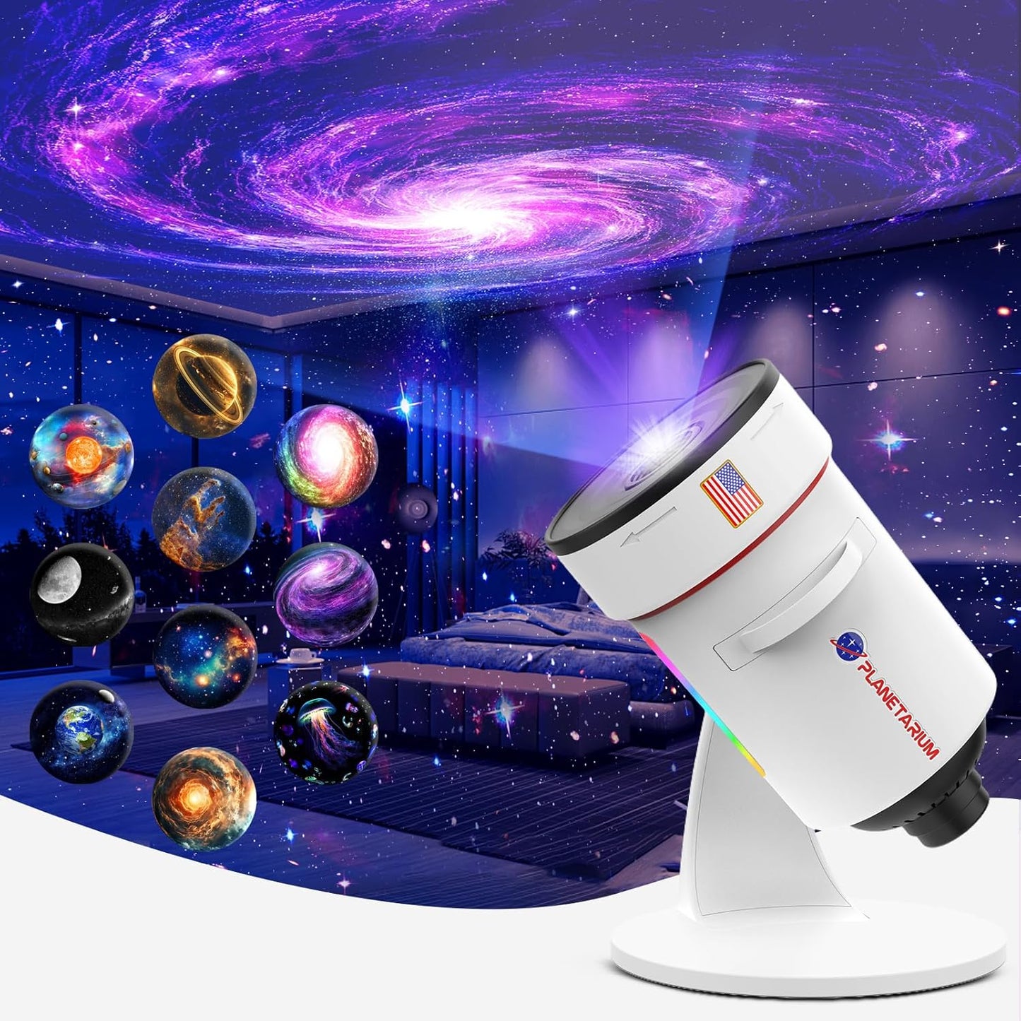 [Newest 8th Gen Planetarium Projector] Galaxy Projector(White), HD Brighter Wider Projection Planetarium Star Projector with 7-Color Night Light Realistic Starry Sky Space Solar System Moon Nebula for Bedroom Ceiling Room Decor