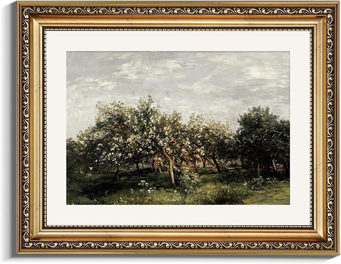 VIYYIEA Gold Framed Impressionist Landscape Orchard Wall Art, Elegant Nature Scene for Living Room Decor | Zero-Glare No Glass Design, Lightweight Canvas Painting | 11x14 Inch