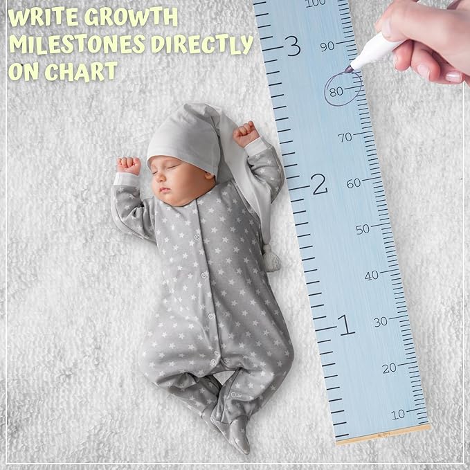 Growth Chart for Wall - Height Chart for Toddlers (79” x 7.9”) - Canvas Kids Tape Measure Chart - Growth Chart for Kids w/Wood Frame Panel - Neutral Color Height Measurement for Wall & Home Décor