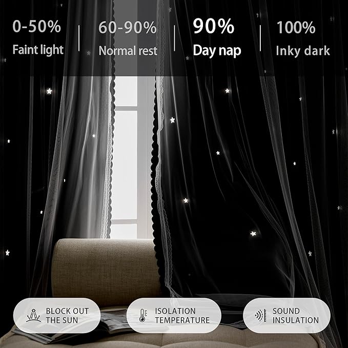 XiDi Black Out Curtains for Girls Bedroom Decor, Unicorn Curtains for Kids Room, Blackout Curtains for Living Room 72 inchs Long 34 inches Wide 2 Panel Grey