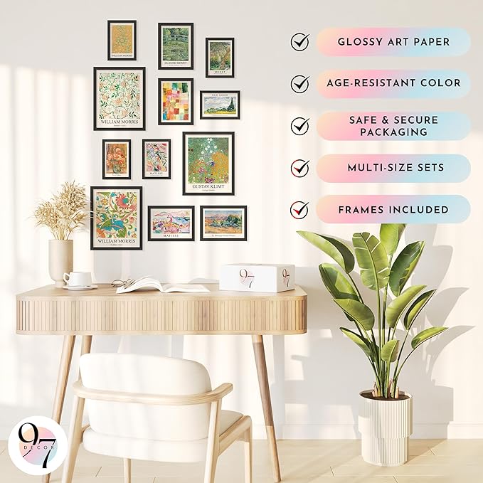 97 Decor Colorful Eclectic Home Decor Aesthetic - Eclectic Posters Famous Artist Paintings Colorful Wall Art Prints, Unique Gallery Wall Art Funky Decor for Teen Girl Dorm Bedroom (8x10 FRAMED) (BLACK FRAME)