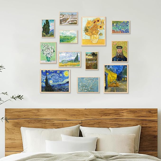 KBKBART Vintage Eclectic Wall Art Prints Set of 12, Abstract Eclectic Wall Decor Van Gogh Maximalist Famous Artist Painting Pictures, Trendy Maximalism Poster for Aesthetic, Unframed