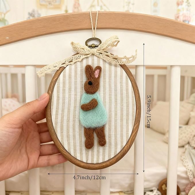 Soulchen Rabbit Nursery Wall Decor Vintage Felted Bunny Wall Art 5 x 6 Inch Cute Decorative Animal Artwork for Nursery Bathroom Living Room Baby Room Bedroom Farmhouse Decoration