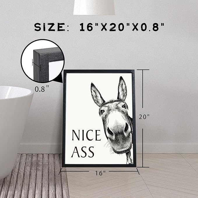 Heiple Framed Bathroom Art Wall Decor - Farmhouse Home Decor Sets, Vintage Funny Signs (Black, 16"x20")