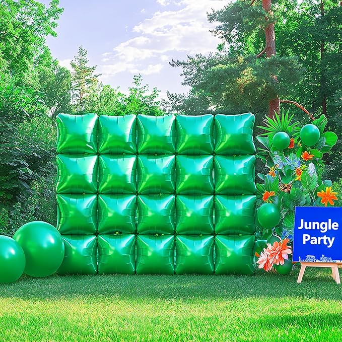 NISOCY 48PCS Green Square Foil Balloons Wall Backdrop Double Sided Green Christmas Balloons Tunnel Arch Kit for Baby Shower Birthday Anniversary Summer Party Decoration
