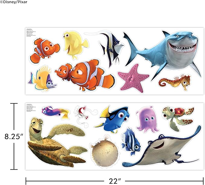 Disney Finding Nemo Wall Decals - Set of 17 Vinyl Stickers for Nursery Bedroom Bathroom - Peel and Stick Room Decorations
