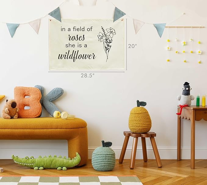 Rectangular Nursery Canvas Banner Wall Decor for Nursery Bedroom Reading Room Playroom Decor,Poster Flag Sign Art for Baby Boy Girl Kids,Baby Shower Birthday Christmas Gift-In a Field of Roses