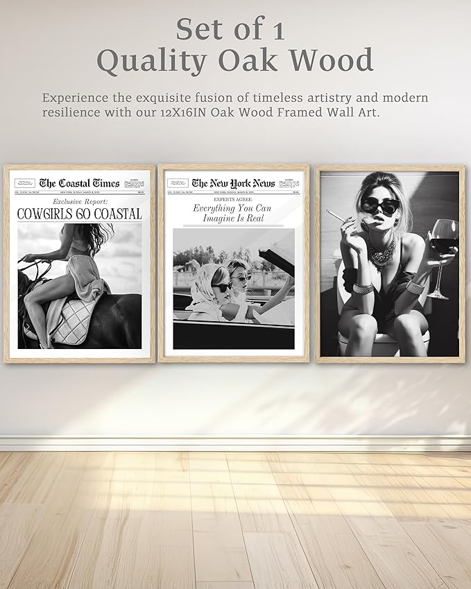 iHery Everything You Can Imagine Is Real Framed Trendy NewsPaper Wall Art, Natural OAK Wood 12x16in Canvas Wall Art Decor For Bedroom, Vintage Hot Girls Prints Living Room Home Décor 1Pack