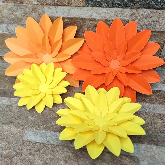 Orange Flower (9 inch-6 inch) for Fall Autumn Thanksgiving Harvest Party Wall Wedding Backdrop Bridal Shower Centerpieces Home Wall Decor Pack of 9
