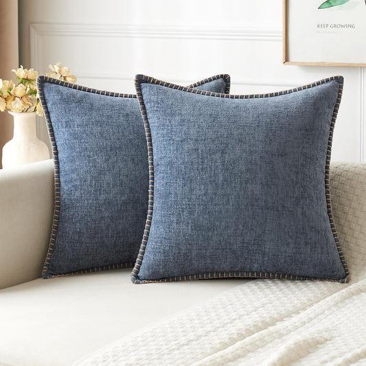 MIULEE Pack of 2 Couch Throw Pillow Covers 20x20 Inch Aqua Blue Farmhouse Decorative Pillow Covers with Stitched Edge Soft Polyester Solid Dyed Pillow Covers for Sofa Bed Living Room.