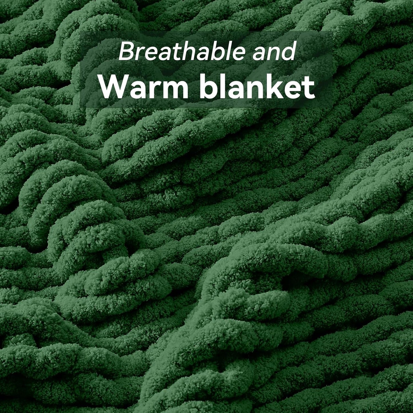 Chunky Knit Throw Blanket, 40''*50'' Knitted Throw Chenille Yarn for Bed Couch, Handmade Grass Green Crochet Big Thick Blanket, Machine Washable Cute Comfy Blanket for Home Decor