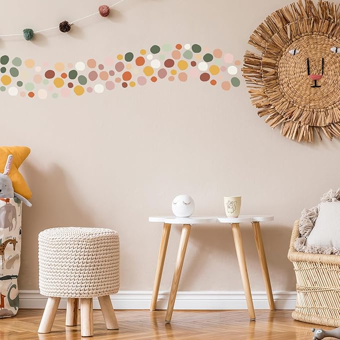 Epakh 296 Pcs Polka Dots Wall Decal Boho Rainbow Kids Playroom Wall Decor Gifts, Colorful Nursery Room Bedroom Classroom Watercolor Decal Art, Peel and Stick Modern Decor Sticker(Retro Colors)
