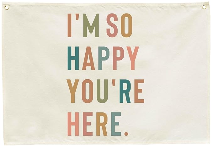 I’m So Happy You’re Here-Canvas Banner Wall Decor Hanging Rectangular Flag Poster Sign for Kids Boy Girl Teen,Classroom Kindergarten Reading Room Playroom Decoration,Back to School Gift