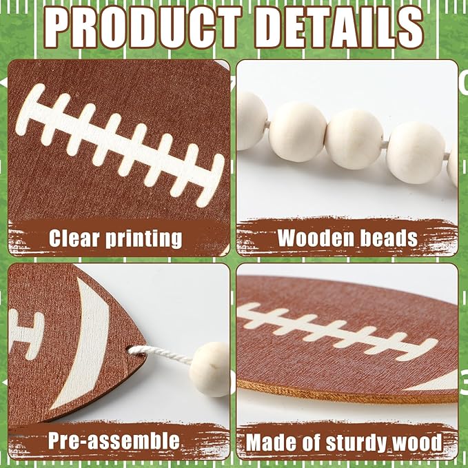 Football Wood Bead Garland Kit Football Garland Banner Decorations Sports Game Hanging Banner Decor Football Gameday Tailgate Party Supplies for Wall Fireplace Mantle Home Office Party Spring Favors