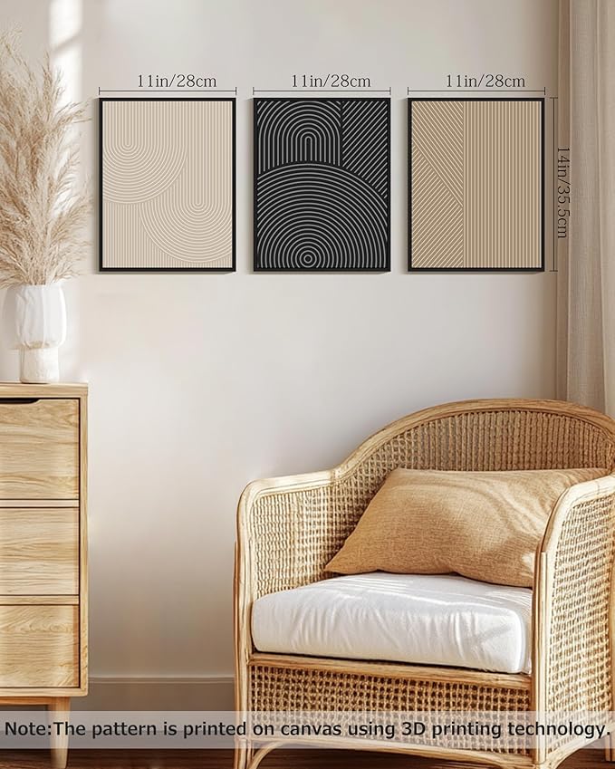 Drsoum Minimalist Boho Wall Art Framed Modern Abstract Neutral Line Wall Decor Mid Century Geometric Artwork Bedroom Living Room 11x14in Black Framed