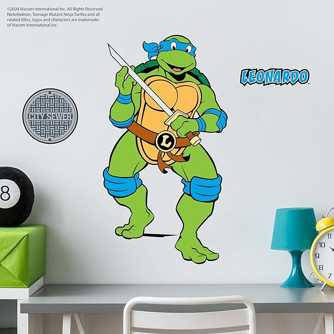 TMNT Teenage Mutant Ninja Turtles Leonardo Wall Decal - 22" Leo Blue Vinyl Wall Sticker Bedroom Decorations - Peel and Stick Room Decor