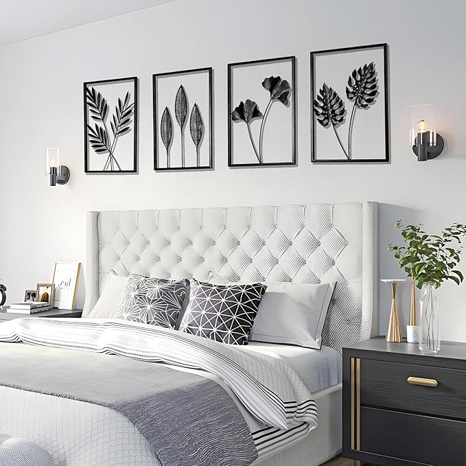 QXSXKJ Black Metal Wall Decor Framed, Minimalist Abstract Black Line Art DéCor, 3d Modern Metal Wall Art, 4 Piece Home Art for Living Room Bedroom Bathroom