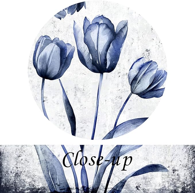 KREATIVE ARTS 3 Pieces Canvas Wall Art Navy Blue and Grey Flower Painting Art Prints Vintage Floral Picture Artwork Modern Bedroom Bathroom Wall Decor Framed Ready to Hang Each Panel 12x16 Inches