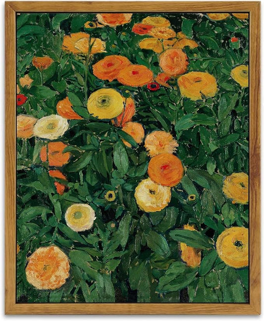 KBKBART Vintage Wall Art Home Decor, Framed Canvas Wall Art Colorful Marigolds Flowers Painting Picture, Vintage Antique Moody Wall Decor Prints for Bedroom Bathroom Decor (16"x24")