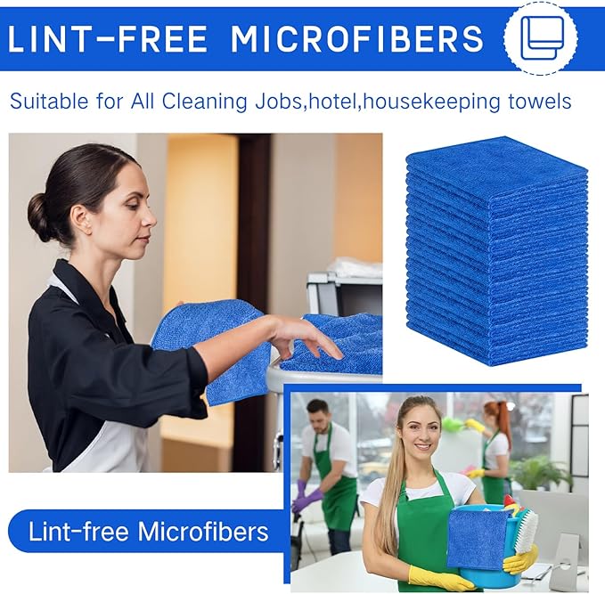 Macarrie 200 Pieces Microfiber Cleaning Cloths Bulk Absorbent Microfiber Towels Reusable Lint-Free Streak Free Wash Rags for House Kitchen Office Restaurants Bar Shop Car, 12 x 12 Inches (Royal Blue)