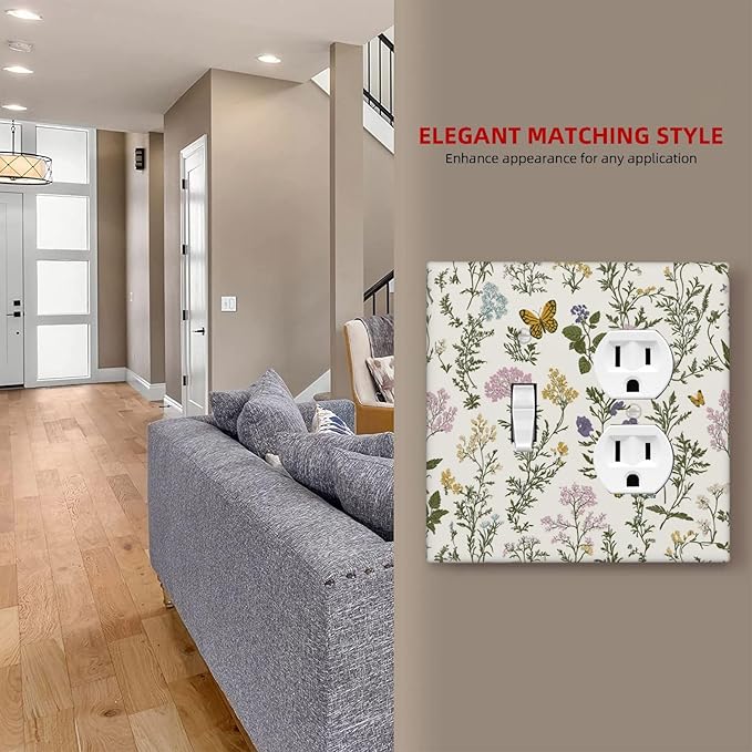 Wallplates Vintage Colorful Flowers Butterfly Floral 1 Toggle 1 Duplex Switch Plate Electrical Gfci Faceplate Decorative Light Switch Covers For Bed Room Living Room Decor